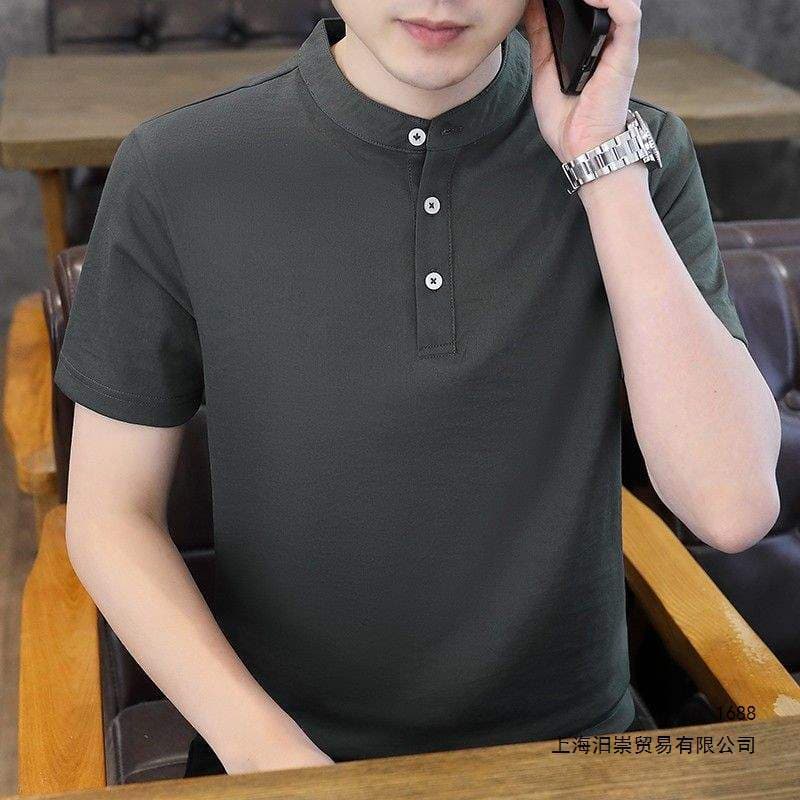 Men's Short Sleeve T-Shirt with Mandarin Collar Polo, Casual Chinese-style Stand Collar, Versatile Simple Half-Sleeve Top