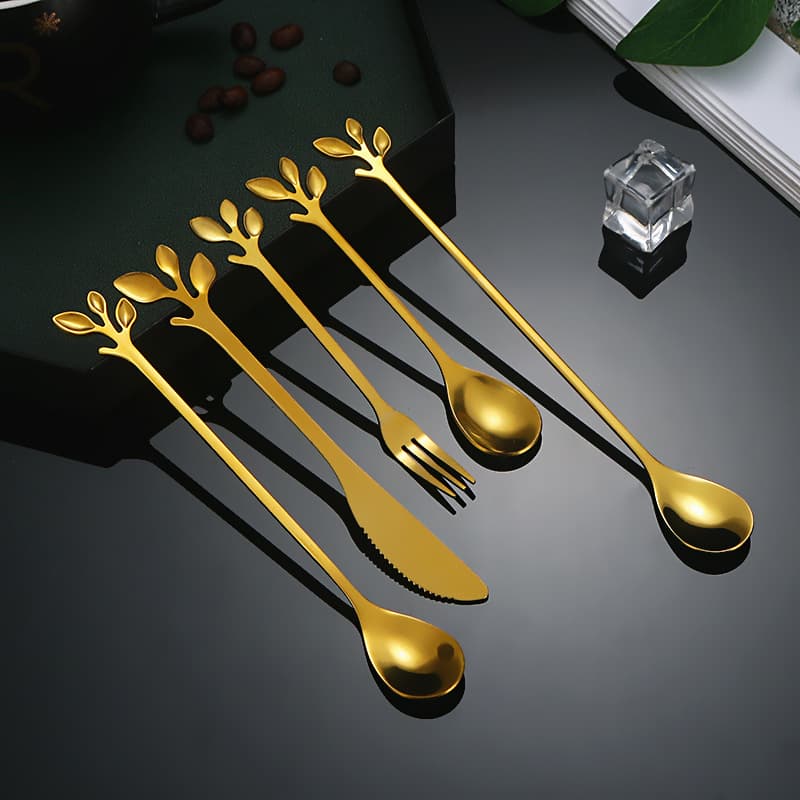 Creative Gift Spoon Leaf Spoon Fork Knife Stainless Steel Cake Coffee Spoon Bird's Nest Dessert
