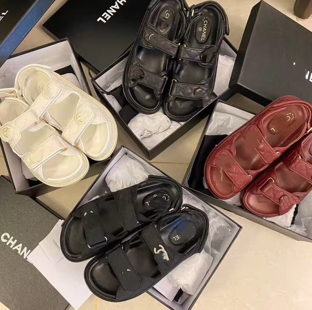 Chanel-style Letter Diamond Velcro Sandals 2025 Summer New Fashion Flat Women's Shoes Thick Sole Ins Sandals