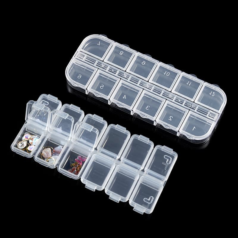 Nail art 12-grid jewelry box storage bottle nail art box storage box jewelry storage tool box transparent jewelry box