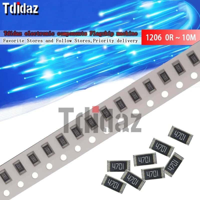 100Pcs 1206 SMD Resistor 0R ~ 10M 1/2W 0 1 10 100 150 220 33