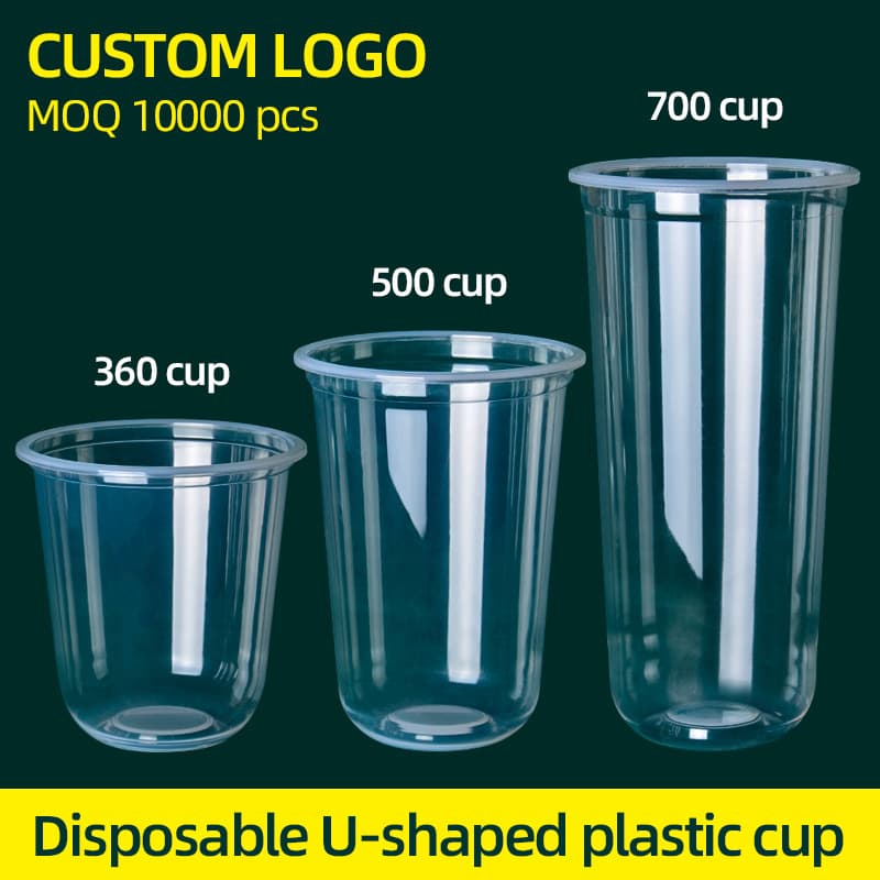 Custom Disposable U-Shape PP Plastic Boba Cups with Lids