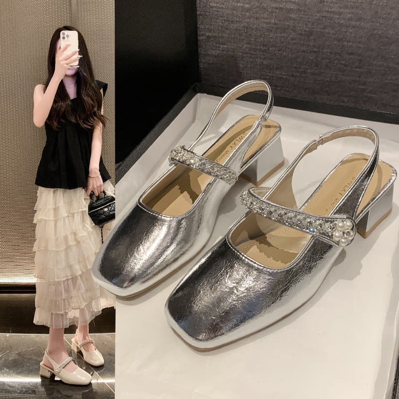 High Heels Chunky Heel Mid Heel Toe-Cover Sandals Women 2025 New Summer Fairy Style Mary Jane Flats for Dresses