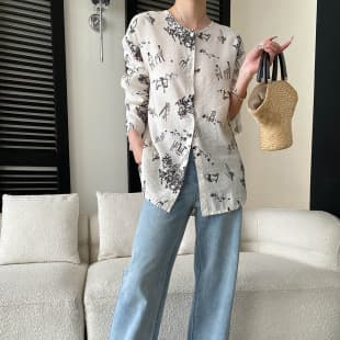 French Artistic Long Sleeve Blouse Women New Design Loose Fit Shirt Raw Edge Relaxed Casual Top