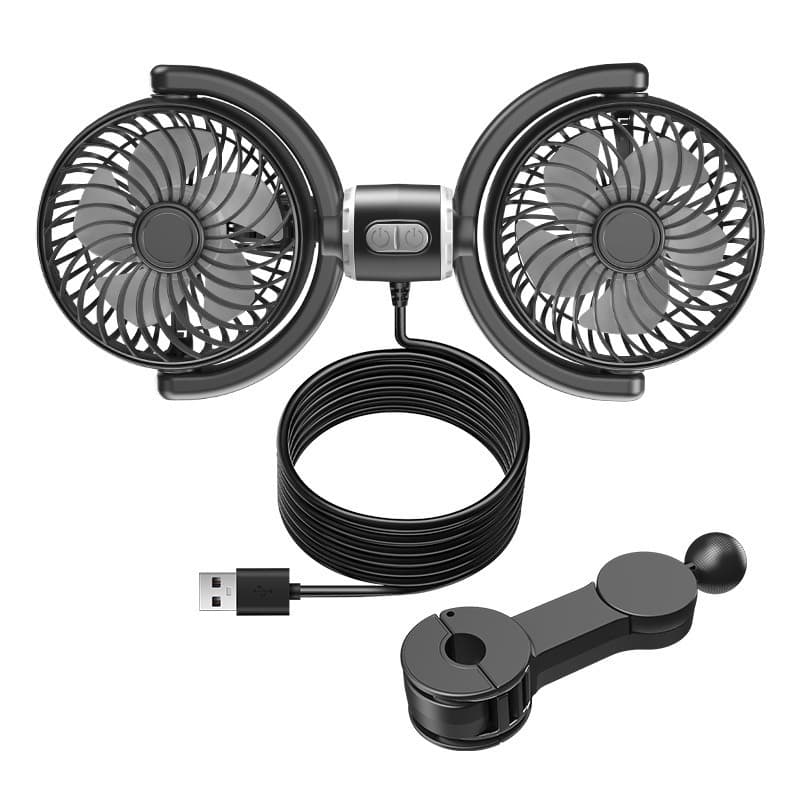 Car Fan Dual Head High Airflow 12V Van 24V Truck Cooling Electric Fan USB Vehicle Fan
