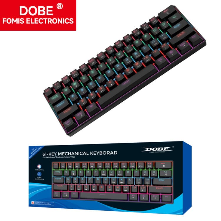 61-Key RGB Mechanical Keyboard with Lighting Effects, Wired Keyboard for PC/Mac, Gaming and Office Keyboard TY-6805