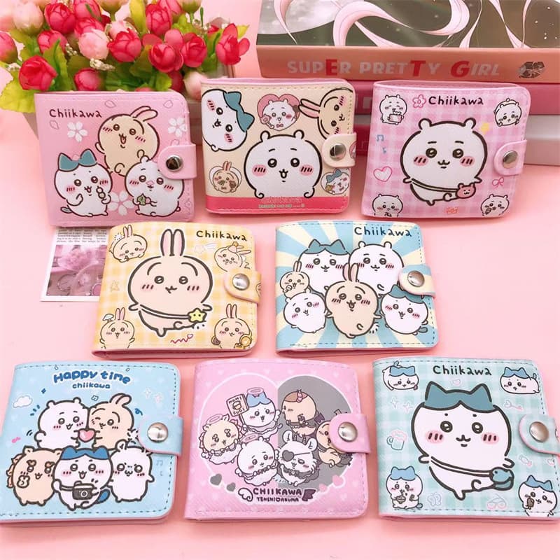 New Cartoon Wallet Cute Chiikawa Hachi Usagi Short 2-Fold PU Button Wallet Card Holder Money Clip