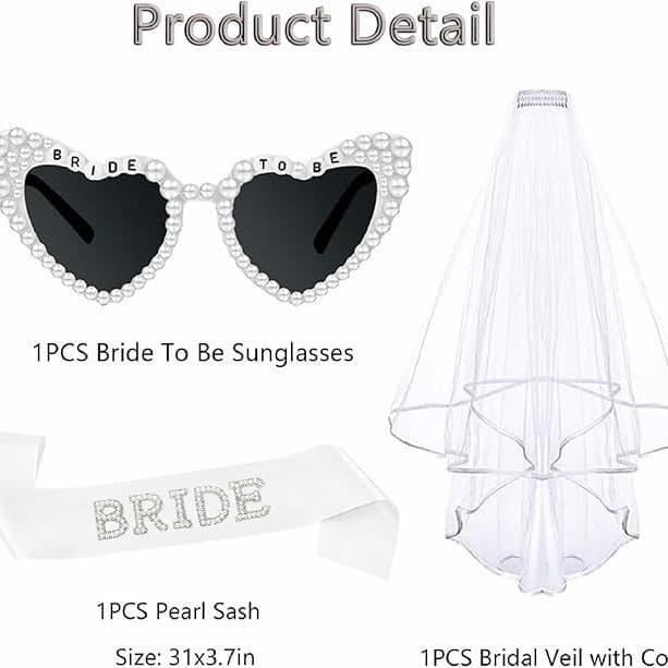 European and American Fashion Wedding Party Pearl Sash Bride Sunglasses Three-Piece Set Wedding Dress Strap Set Bachelorette Party
