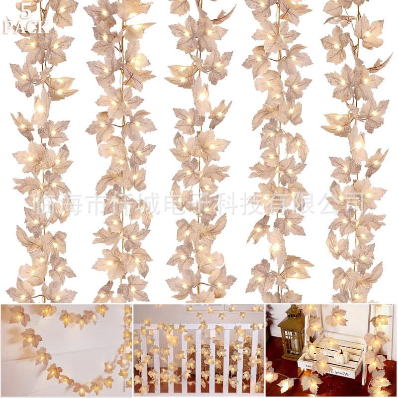 Simulated Fabric Maple Leaf LED Light Garland Decorative String Lights for Thanksgiving Harvest Festival Decor
