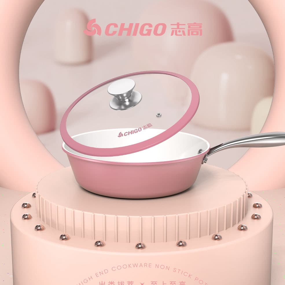 Chigo Bei porcelain wok bone china thickened non-stick wok household health ceramic pot set with lid portable