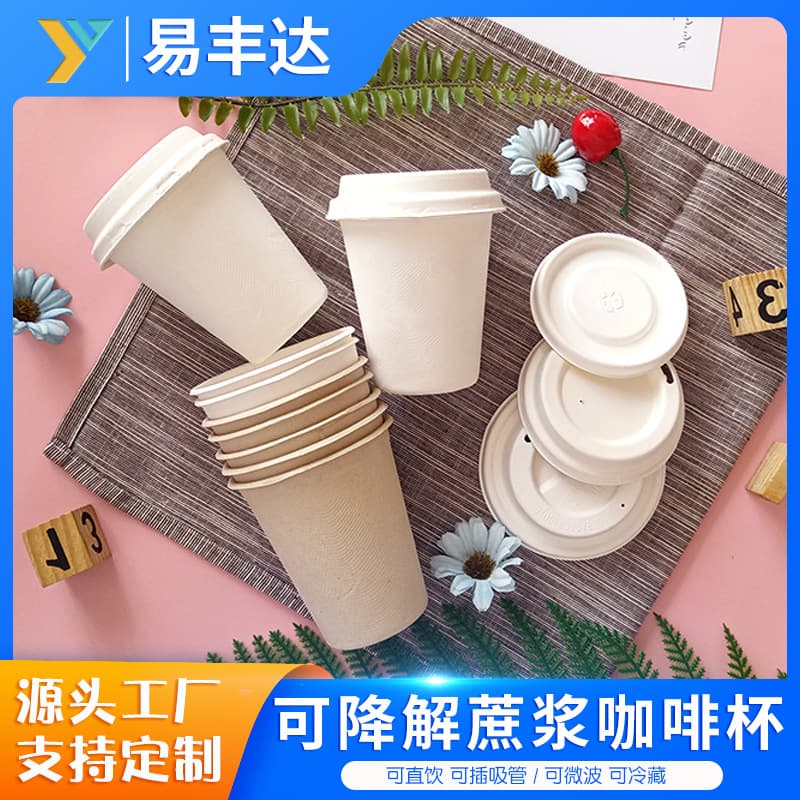 Disposable Coffee Cup Paper Cup for Hot And Cold Drinks 250ml 12oz Degradable Sugarcane Cup with Paper Lid Eco-Friendly