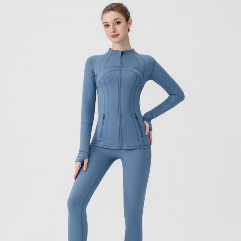 Lulu Original Label Yoga Suit Set: Define Stand Collar Jacket with Gold Zipper Elastic Cropped Pants, Quick-Drying Sports Top for Women
