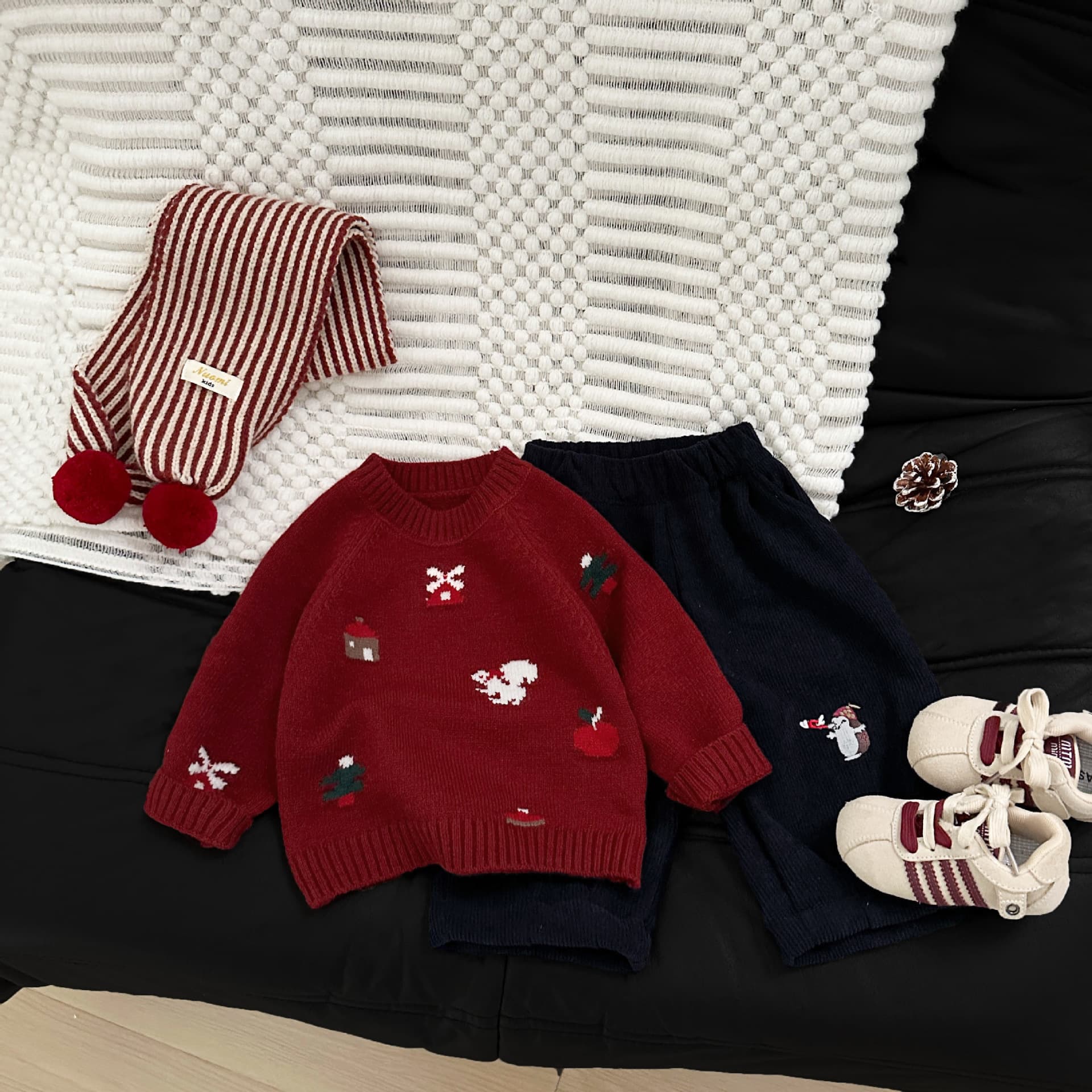 Baby Red New Year Thick Sweater Autumn Winter Infant Clothing Stylish Embroidered Knitwear Toddler Festive Outfit