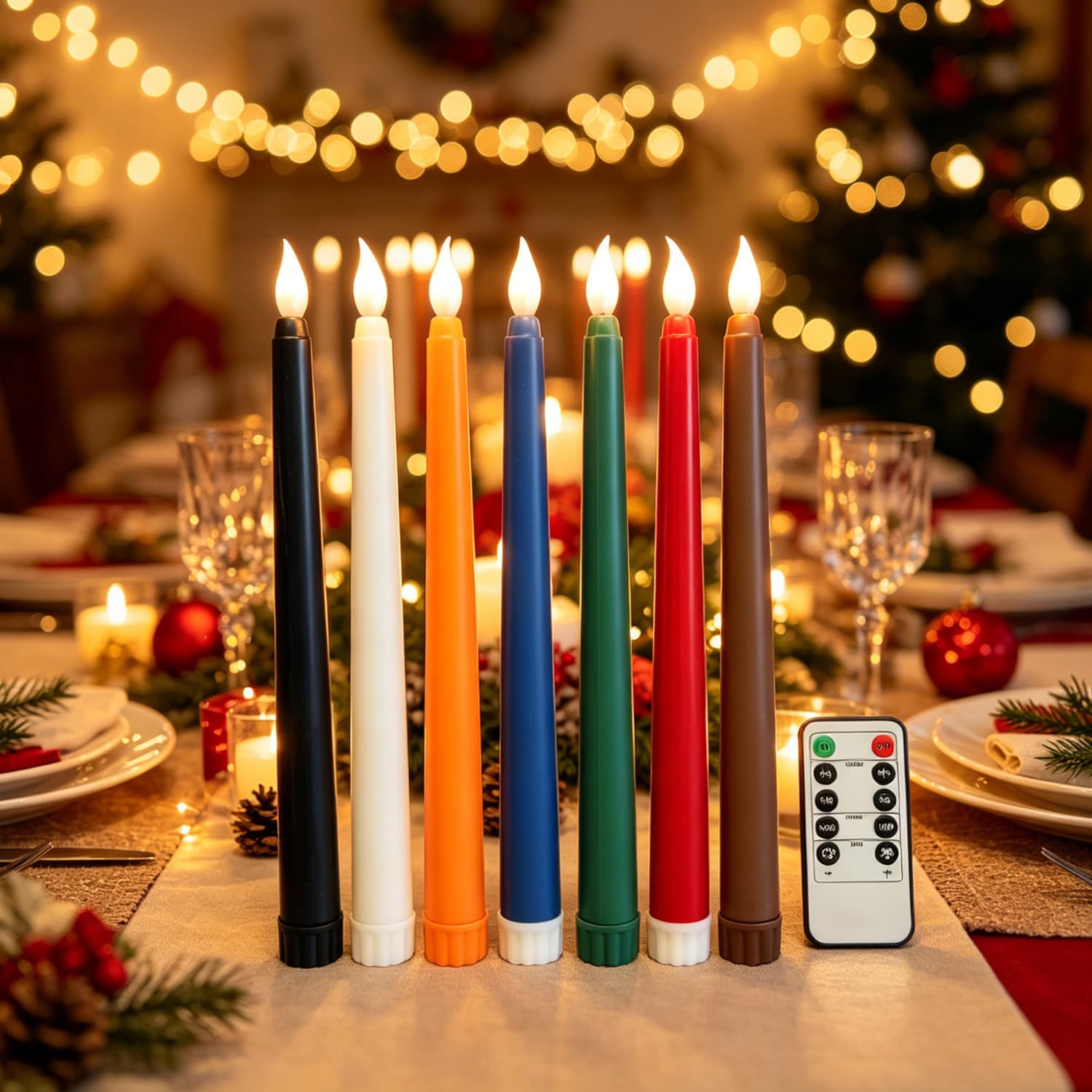 Cross-Border Remote Control Color Long Stem Simulation Candle LED Long Stem Candle Tapered Electronic Candle Decorative Christmas Candle