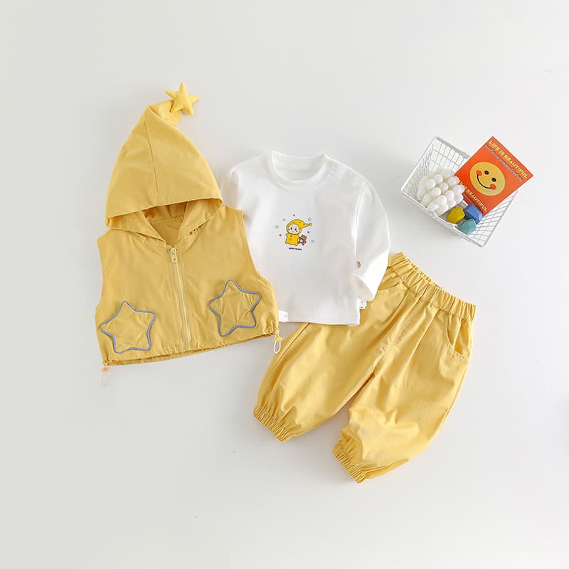 Autumn Star Kids New Casual Set 2026 New Children's Spring Thin Hooded Vest 3-Piece Set