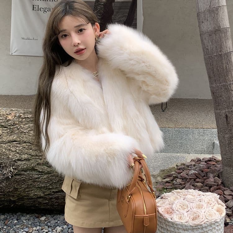 New Autumn/Winter Eco-Friendly Fox Fur Coat for Women, Korean-Style Short Floral Fur Jacket, Youthful and Fashionable