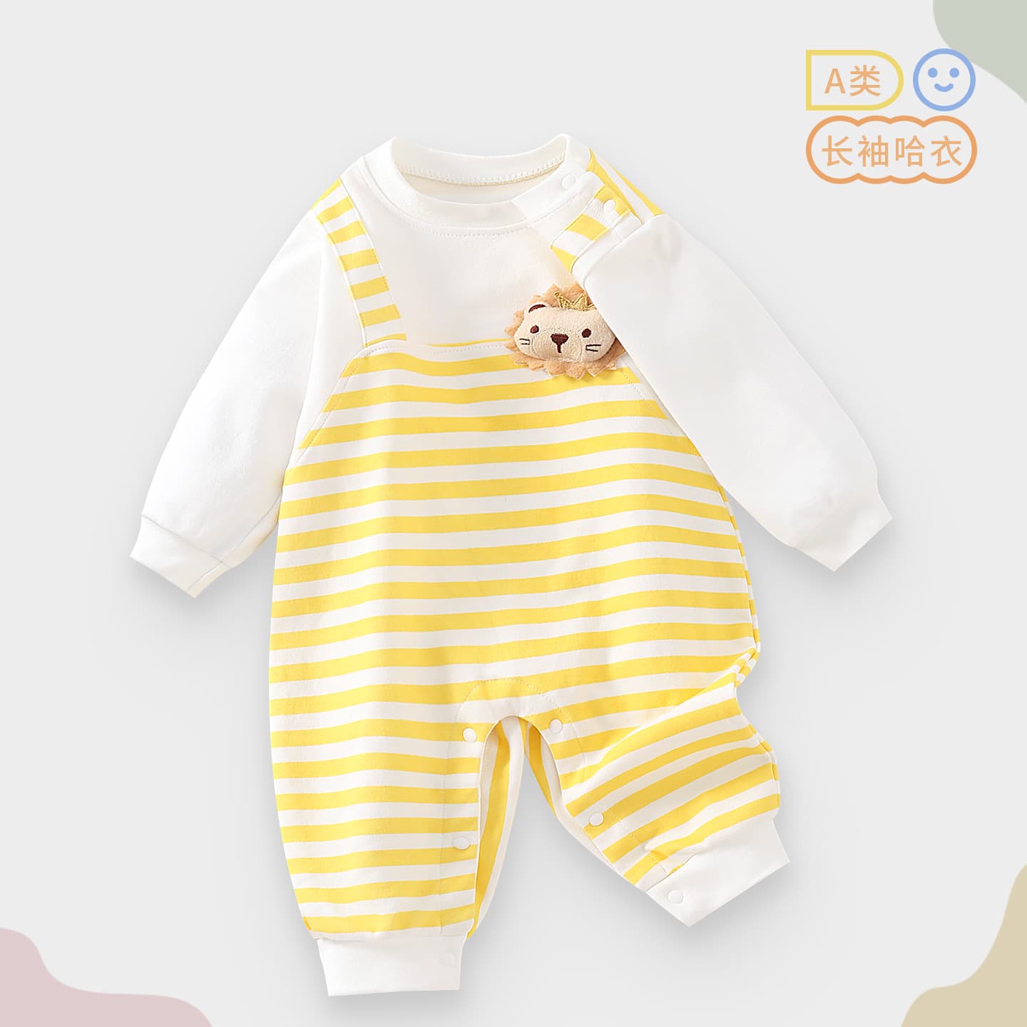 100% Cotton British Style Striped Bodysuit for Newborns, 3-24 Months, Spring/Autumn Long Sleeve Trendy Baby Romper