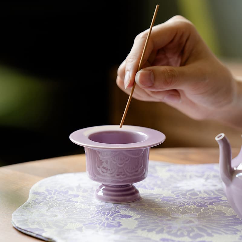 Ceramic Purple Aura from the East Relief Incense Burner with Nine Holes, New Chinese Style Home Retro Tea Ceremony Accessories, Incense Stick Socket