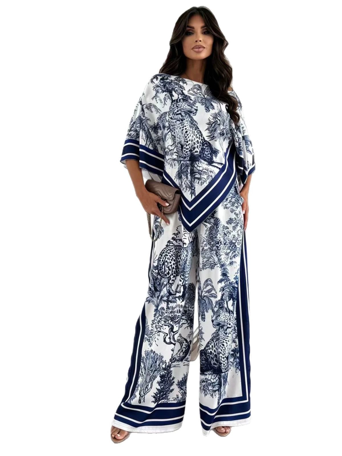 2026 Amazon AliExpress Spring/Summer New Fashion Printed Top + Matching Printed Pants Set