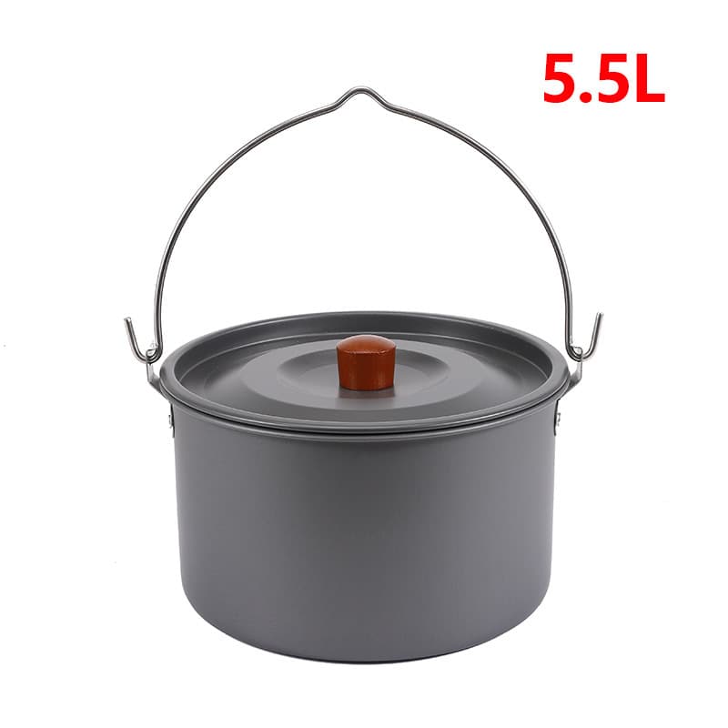 Outdoor bonfire camping hanging pot portable aluminum alloy camp pot 4-6 person picnic pot military pot campsite pot 5.5L