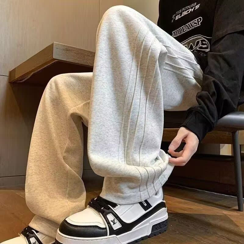 Trendy Versatile Athletic Sweatpants for Men Spring/Autumn American Retro Gray Wide-Leg Pants Youth Draped Casual Trousers
