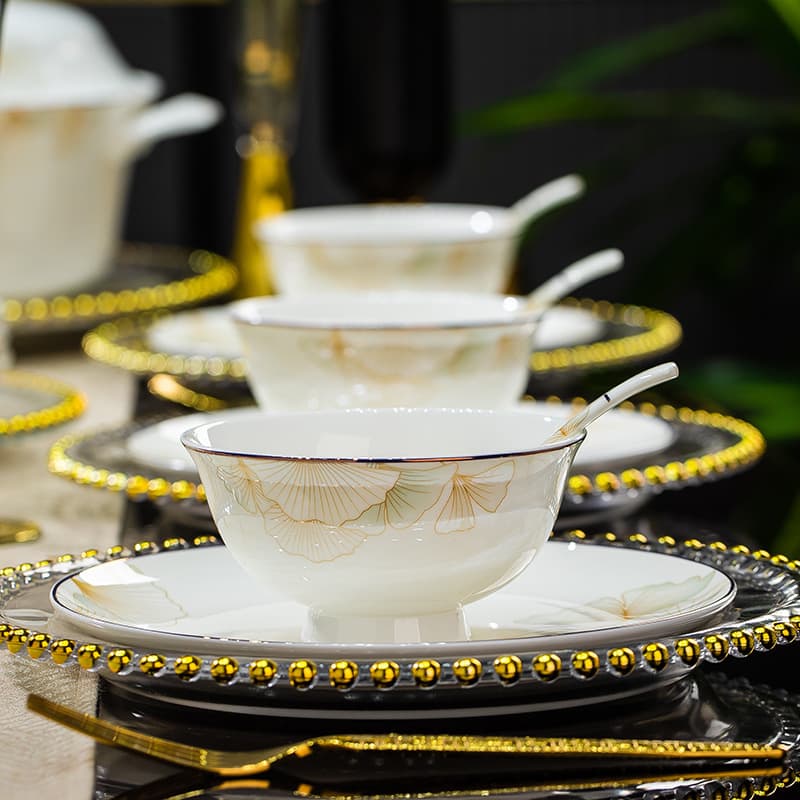 New Bone China Bowl and Plate Set Jingdezhen Light Luxury High-Temperature Ceramic Bowls Plates Chopsticks Wedding Housewarming Gift Factory Wholesale