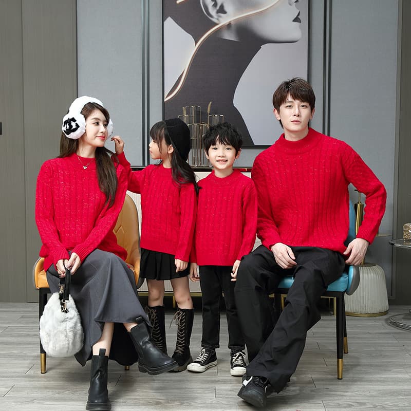 Sweater Wholesale Family of Three or Four Matching Outfits for Family Photos - Family Set for Mother, Son, Father, Daughter - Red Family Matching Set