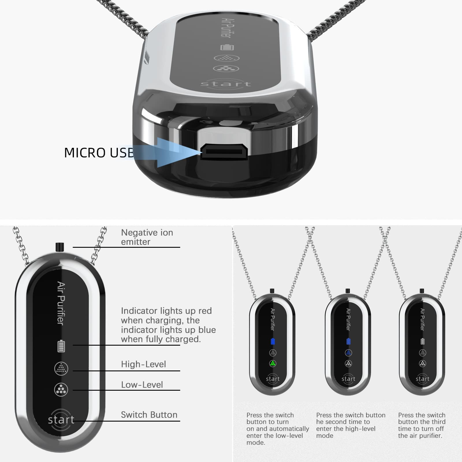 New Mini Necklace Air Purifier Portable Wearable Personal Air Purifier Small