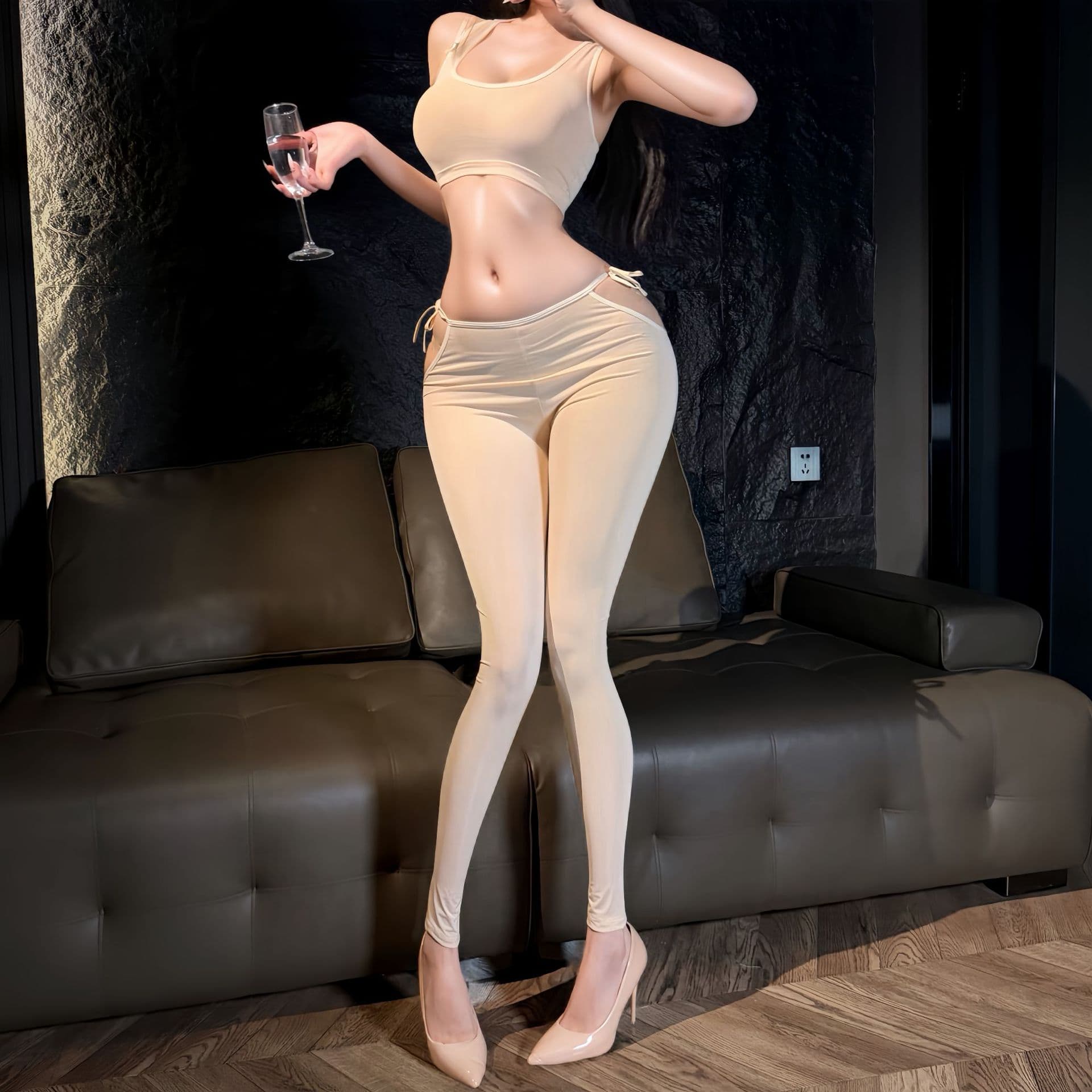 2025 Sexy Lingerie Pure Desire Ice Silk Smooth Easy No-Doff Open-Crotch Yoga Pants Trendy School Swimsuit Style