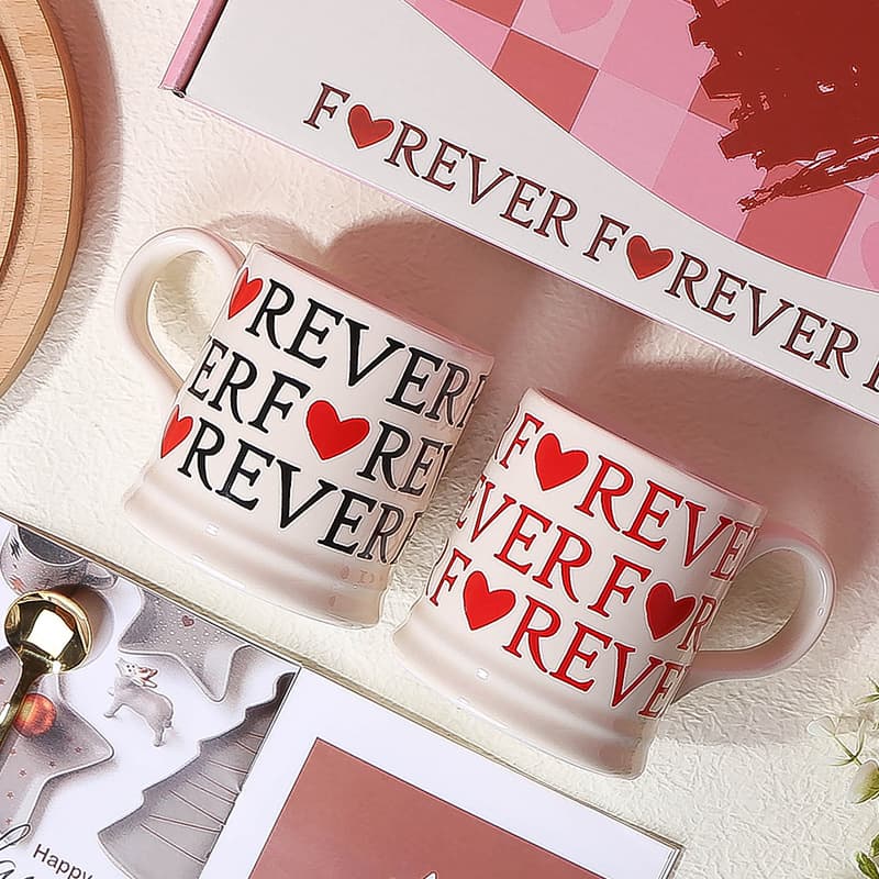 Wedding Souvenir Love Couple Pair Cup Red Mug Set English Letter Coffee Cup with Gift Box Mug