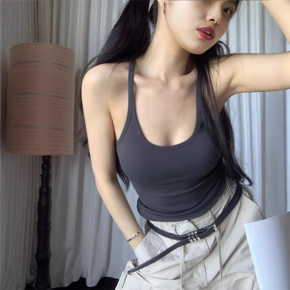 Hot girl with small suspender bottoming white tank top for women in summer pure lust sexy inner wear beautiful back outer wear slimming top