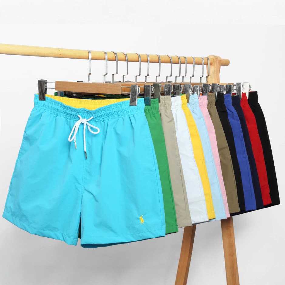 Summer Paul Solid Quick-Dry Simple Casual Couple Beach Shorts with Small Horse Embroidery Loose Vacation Youth Sports Pants