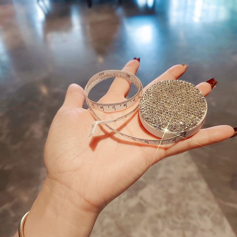 Crystal-Studded Mini Tape Measure Portable Multifunctional Body Measuring Tape for Waist Hip Bust Clothing Measurement Exquisite Small Cloth Tape