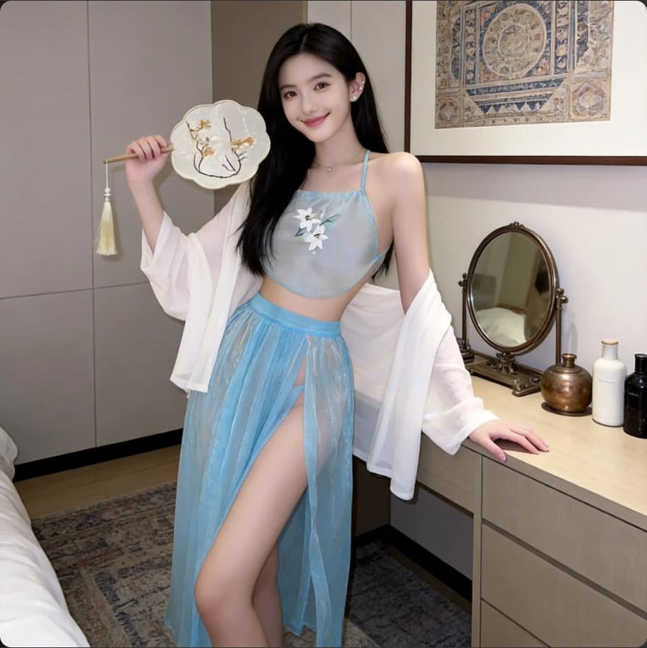 Sexy underwear for women, ancient style Hanfu, hot and sentimental pajamas, temptation set, embroidered bellyband, sexy nightgown set
