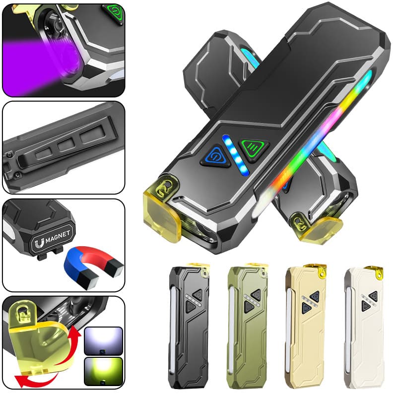 New Cross-Border RGB Color-Changing Multi-Function EDC Strong Light Flashlight USB Rechargeable with Magnetic Pen Clip Strong Light Atmosphere