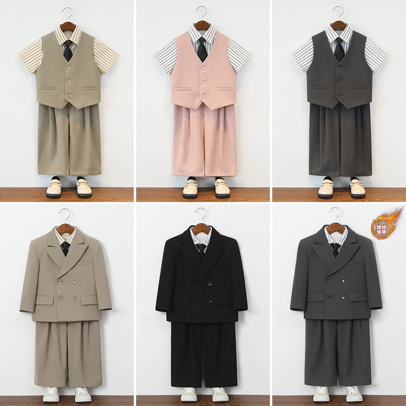 Boys' Vest Suit Set, Spring/Summer Vest Suit for Flower Boy, Birthday Party Performance Outfit, Autumn/Winter Fleece-Lined Suit