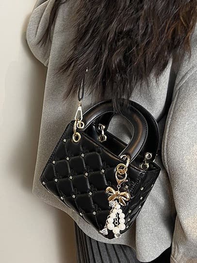 Fashionable Handbag Commuter Casual Bag for Women, Crossbody Small Square Bag, Lady Dior Style Single Shoulder New Textured Embroidered Diamond Pattern