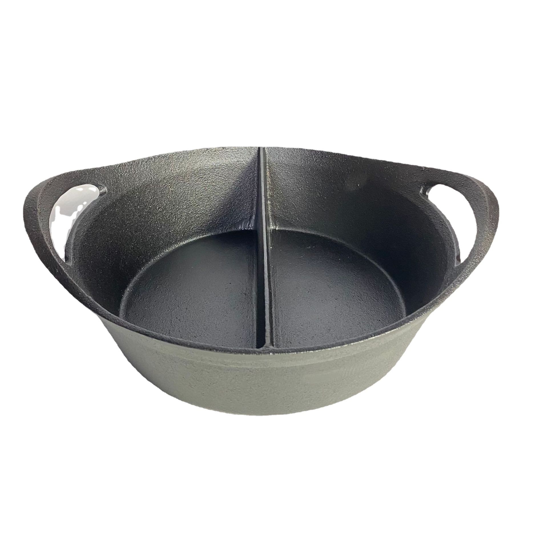 Cast Iron 30cm Dual-Flavor Hot Pot for Gas Stove and Induction Cooktop, Thickened Raw Iron Pot, Flat-Bottom Soup Pot for Shabu-Shabu