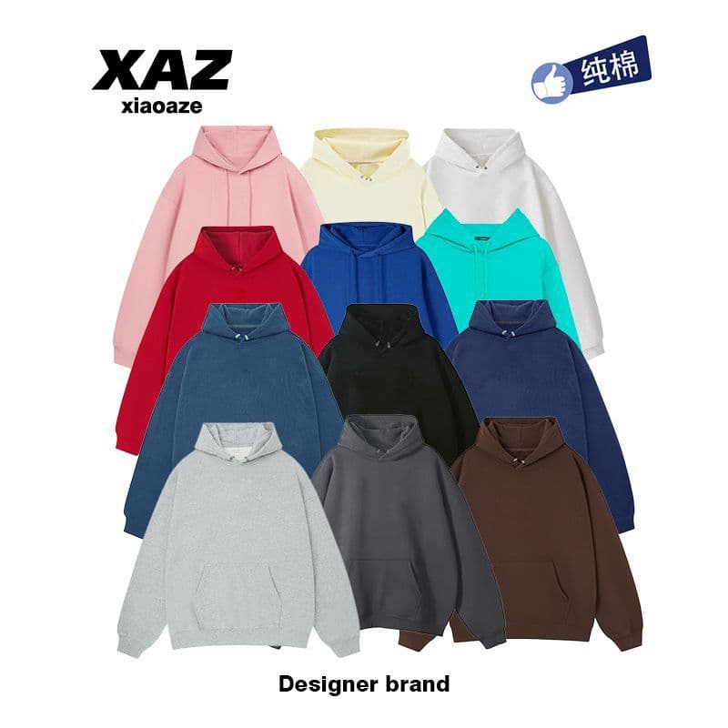 Pure Cotton Thickened Fleece Hoodie, Versatile Solid Color Basic Style, Multiple Colors Available, Unisex Casual Autumn/Winter Hooded Sweatshirt