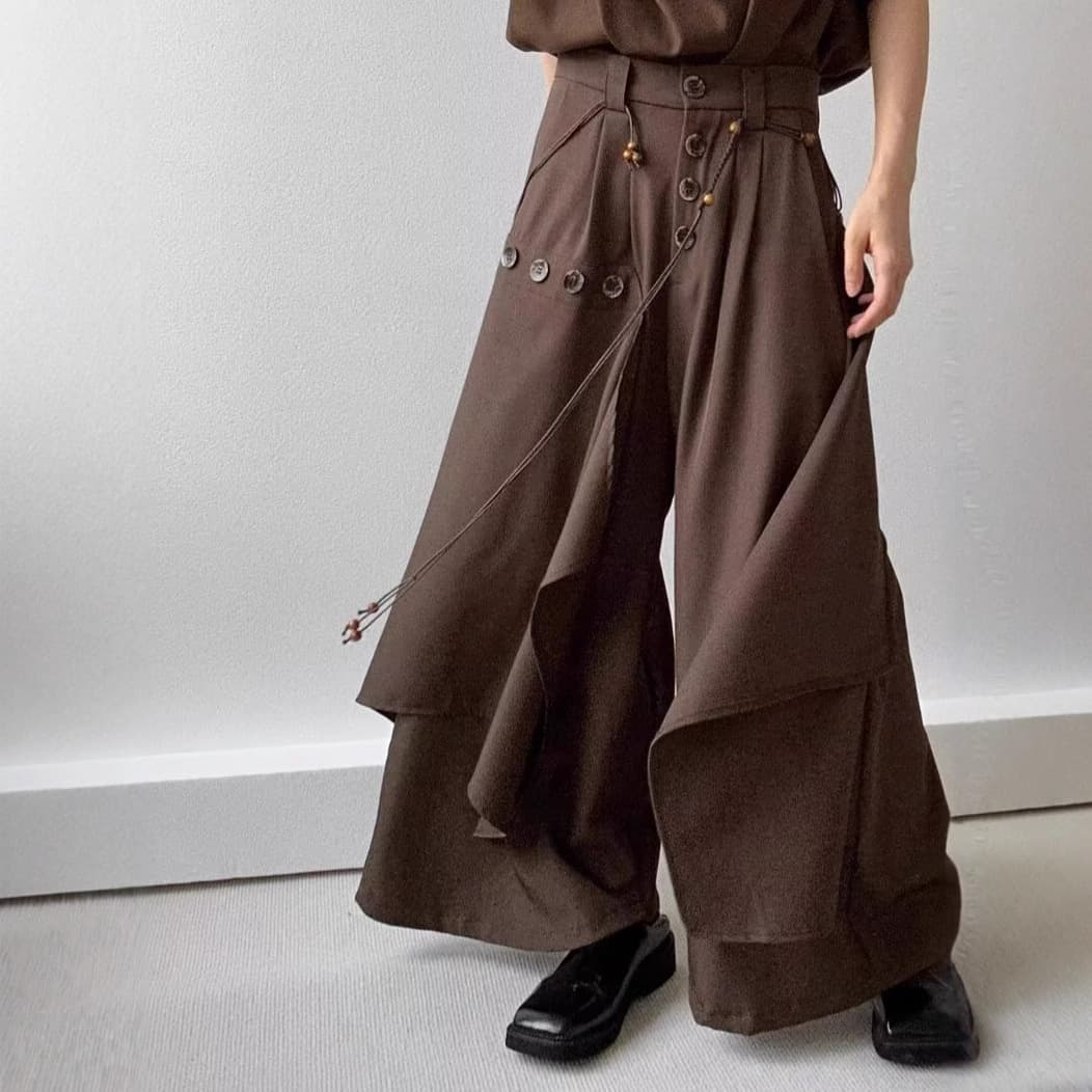 Spring and summer new trousers design dark personality irregular trousers niche loose casual Yamamoto culottes wide leg trousers