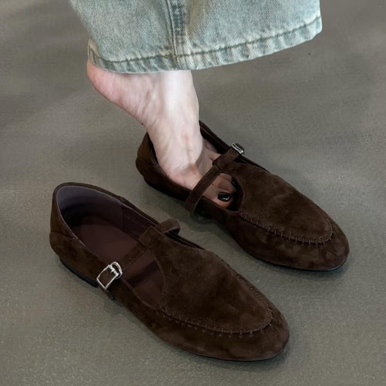 Sheepskin Version~French Retro Round-Toe Suede Mary Jane Shoes for Women 2025 New Style Two-Wear Shallow Flat Shoes