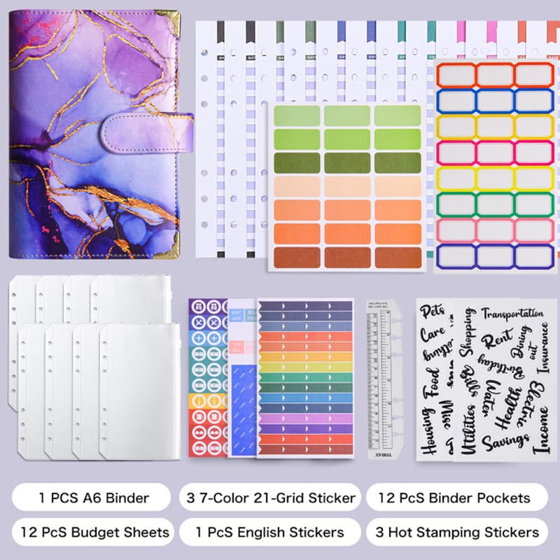 1 Exclusive A6 Zipper Bag Color Printed PU Leather Binder Notebook Creative Cash Budget Book