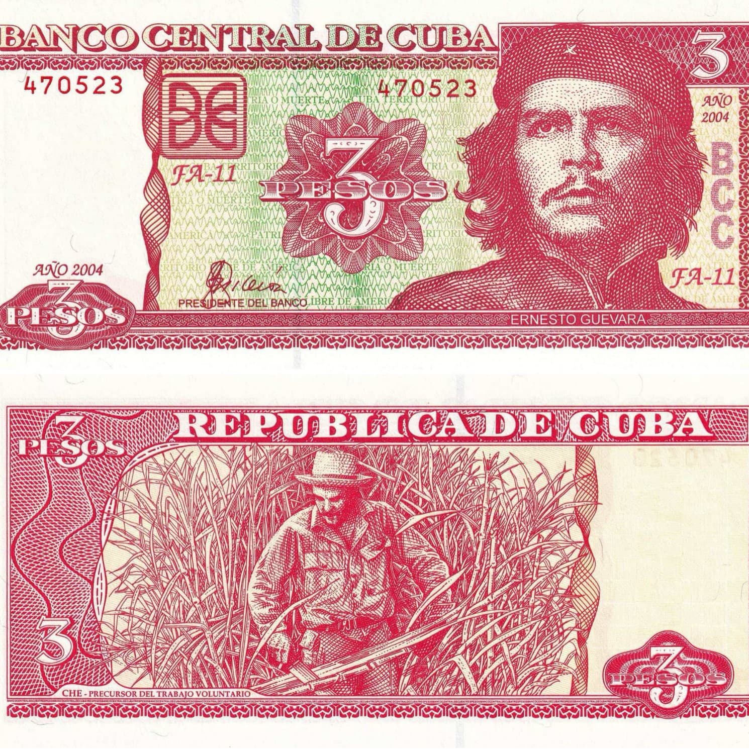 Brand New UNC Cuban 3 Peso Banknote 2004-06 Edition P-127 Che Guevara Commemorative Banknote Authenticity