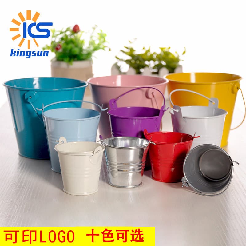 Creative Candy Color Small Iron Bucket Tinplate Craft Flower Pot Ornament Children's Portable Iron Bucket Mini