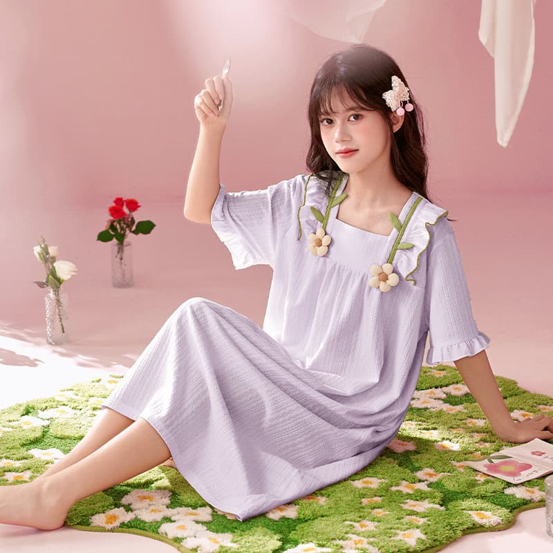 Girls' Nightdress Children's Pajamas Summer 2025 New Arrival Short-sleeved Princess Big Boy Girl's Dress Air-conditioning Dress