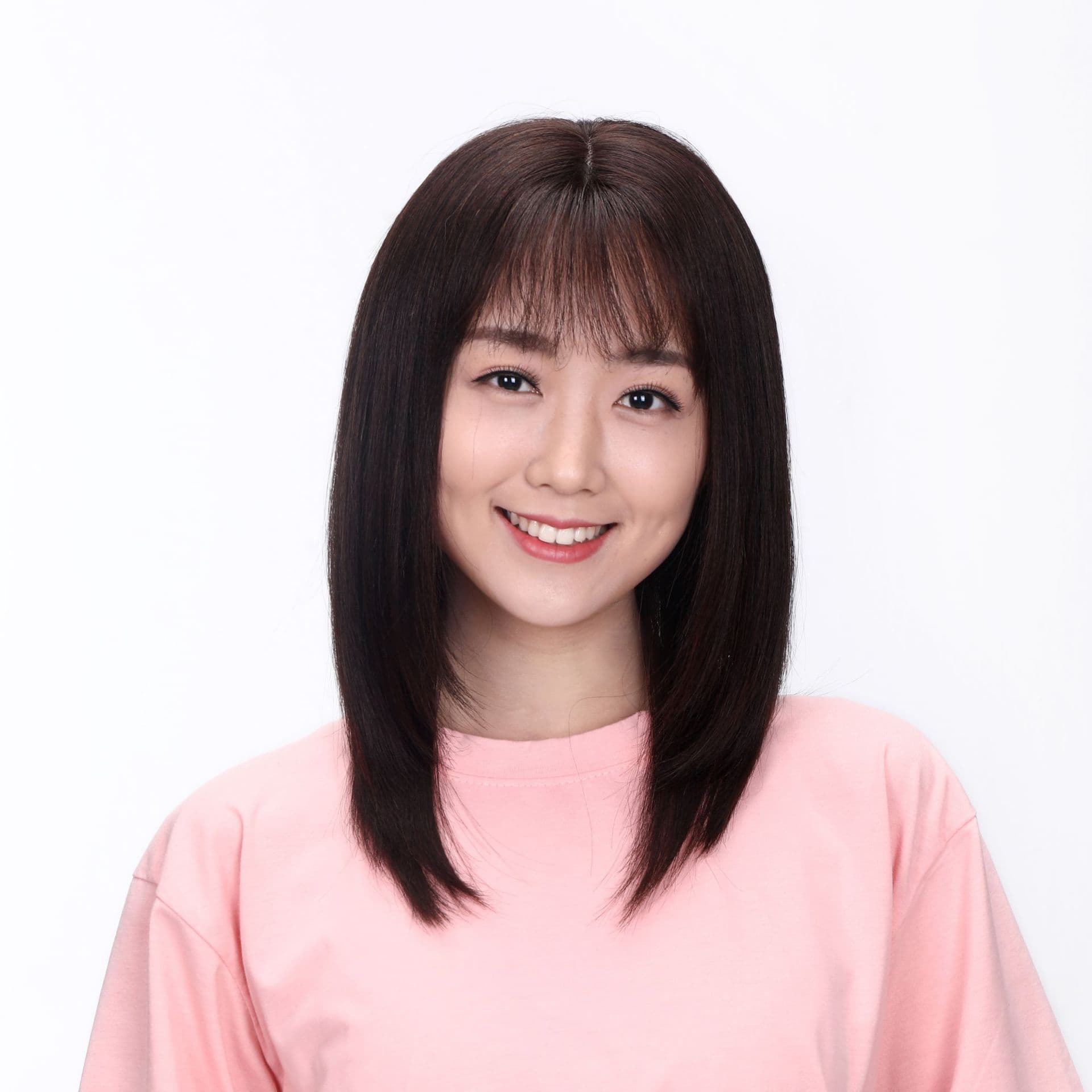 Yibel Women's Medium-Long Wig, Internet Celebrity Air Bangs, Collarbone-Length Hair, Natural Fluffy Breathable Full Human Hair Wig