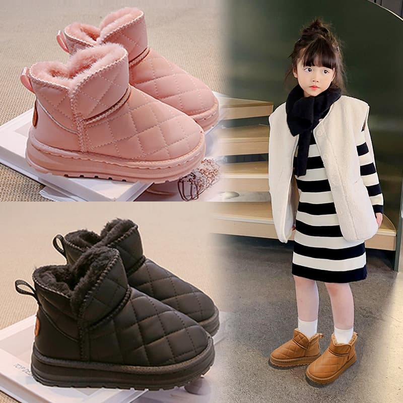 Children's snow boots 2025 winter style, boys' fleece-lined and thickened short boots, girls' snow cotton shoes for medium and large children, winter boots