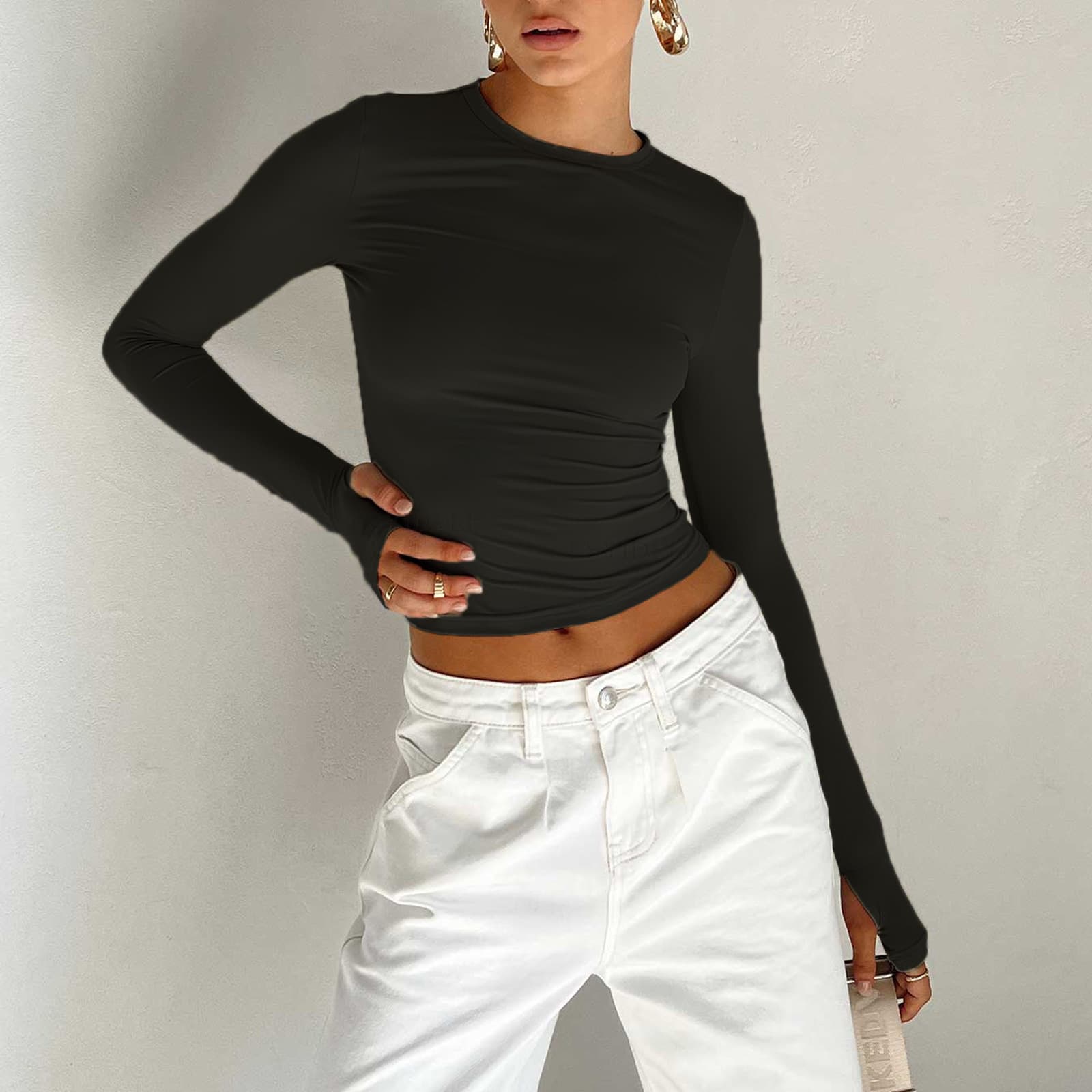 European and American Fashion Export Solid Color Slim Long-Sleeve Slimming T-Shirt Women's Versatile Trendy Base Top Direct from Manufacturer