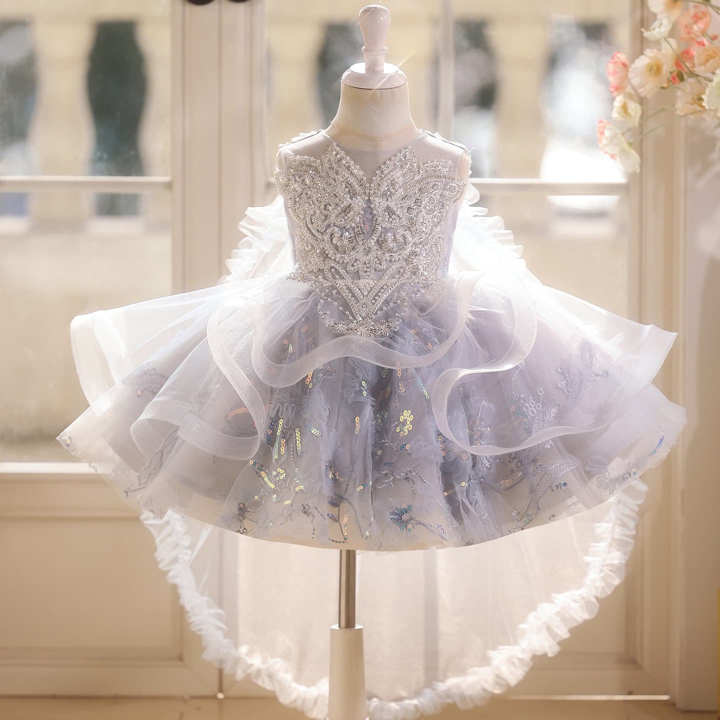 Children's dress for one-year-old baby girl's birthday, sequined 100-day banquet princess dress, flower girl gauze dress, new summer style