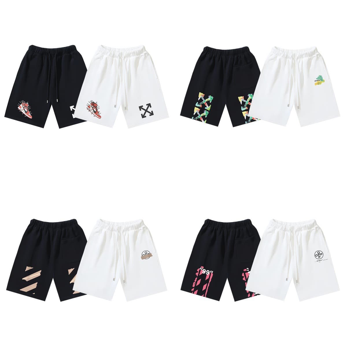 Spot summer new trendy brand OFF tape arrow 99 graffiti print OW shorts 450g terry cotton wholesale